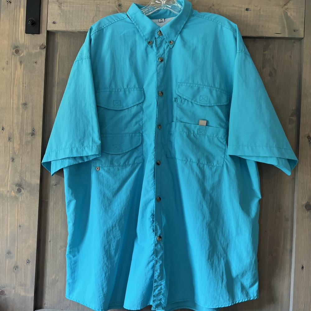 Vintage PFG Fishing Shirt XXL Turquoise Blue Cooling Tech Lightweight